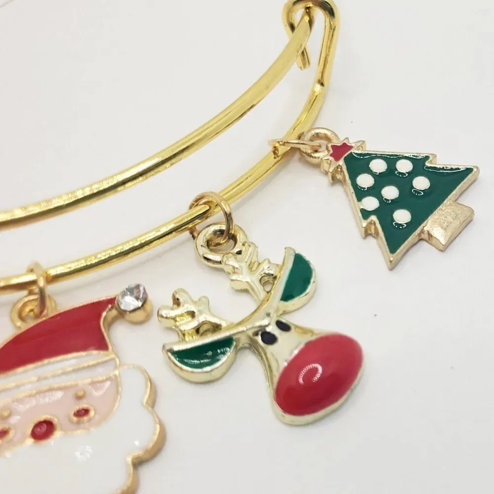 Christmas Bells Charm Bracelet, Gold Jewelry For Women, Santa Charm